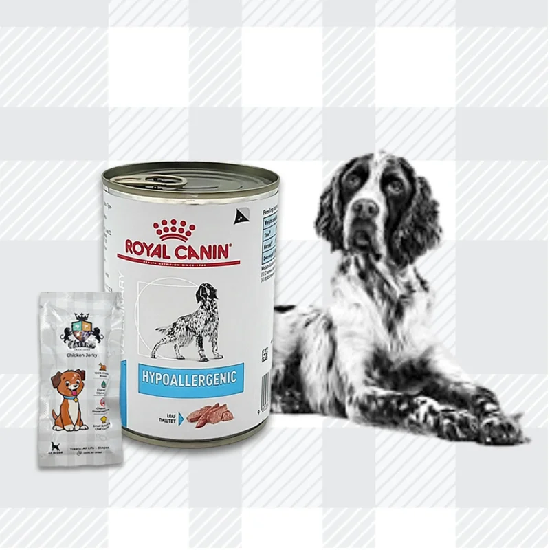 AETN Creations Royal Canin Hypoallergenic Wet Dog Food 2 x 400g with AETN Jerky Treat