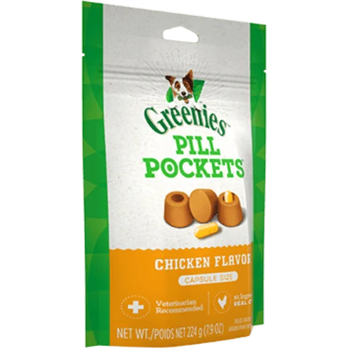 Pill Pockets™ Adult Dog Treats Capsule Size Chicken Flavour, 30 Treats 224g (7.9oz)-Greenies