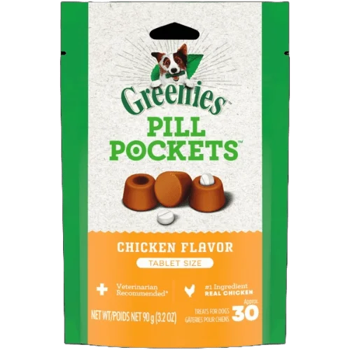 Pill Pockets Adult Dog Treats Tablet Size Chicken Flavour, 30 Treats 90g (3.2oz)-Greenies