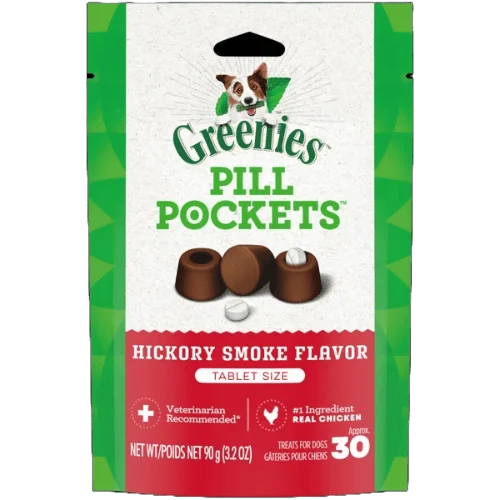 Pill Pockets Adult Dog Treats Tablet Size Hickory Smoke Flavour, 30 Treats 90g (3.2oz)-Greenies