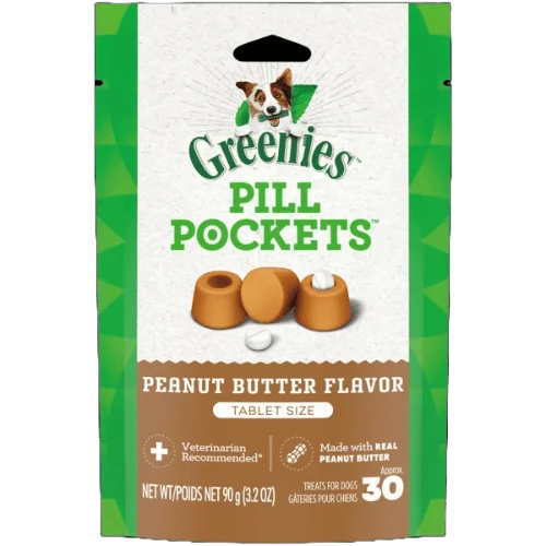 Pill Pockets Adult Dog Treats Tablet Size Peanut Butter Flavour, 30 Treats 90g (3.2oz)-Greenies