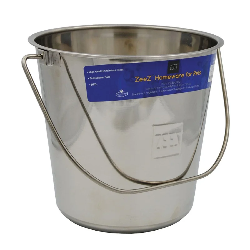 Zeez Stainless Steel Round Pet Bucket for Food or Water 12.30Litre