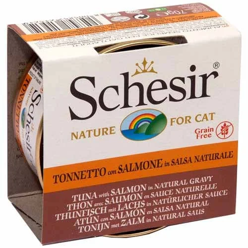 Schesir Tuna Entrée with Salmon in Natural Gravy Adult Wet Cat Food