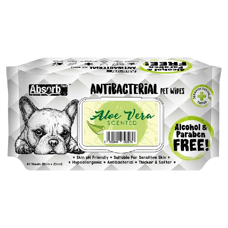 Absorb Plus AntiBacterial Pet Wipes Aloe Vera Scented 15cm x 20cm - 80sheets