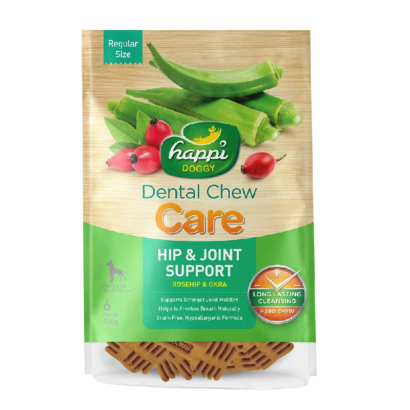 Happi Doggy Dental Chew Care Hard Chew Hip & Joint Support Rosehip & Okra Regular 150g